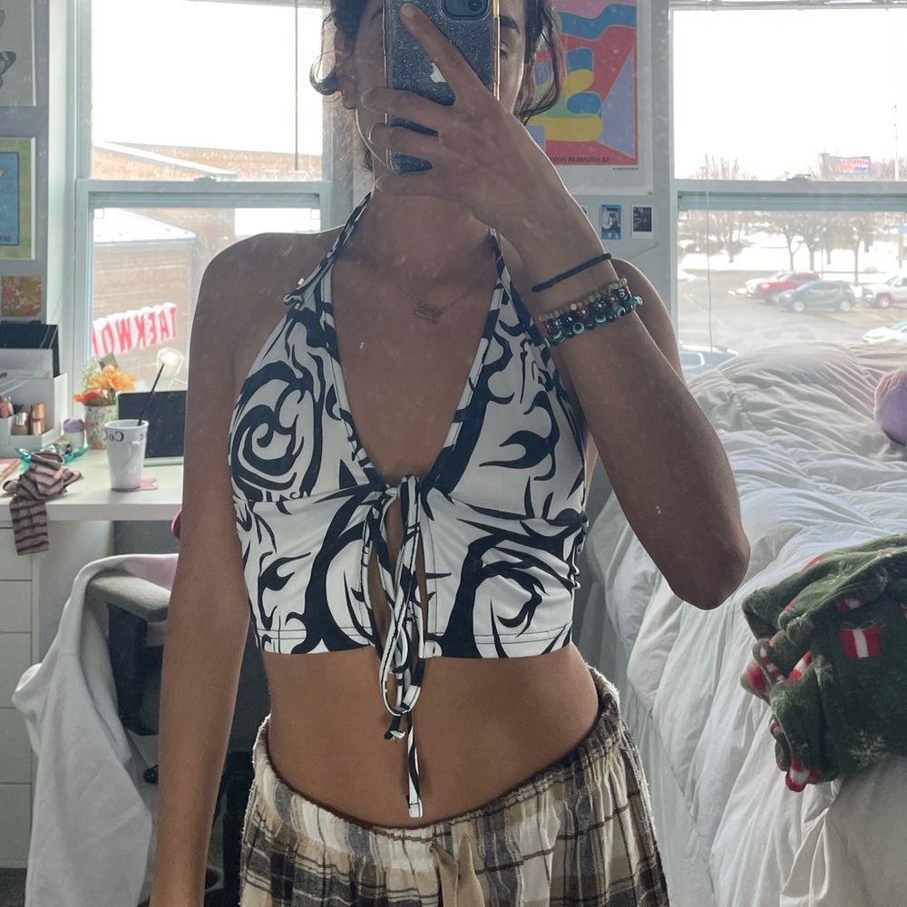 Black and White Swirl Halter Top